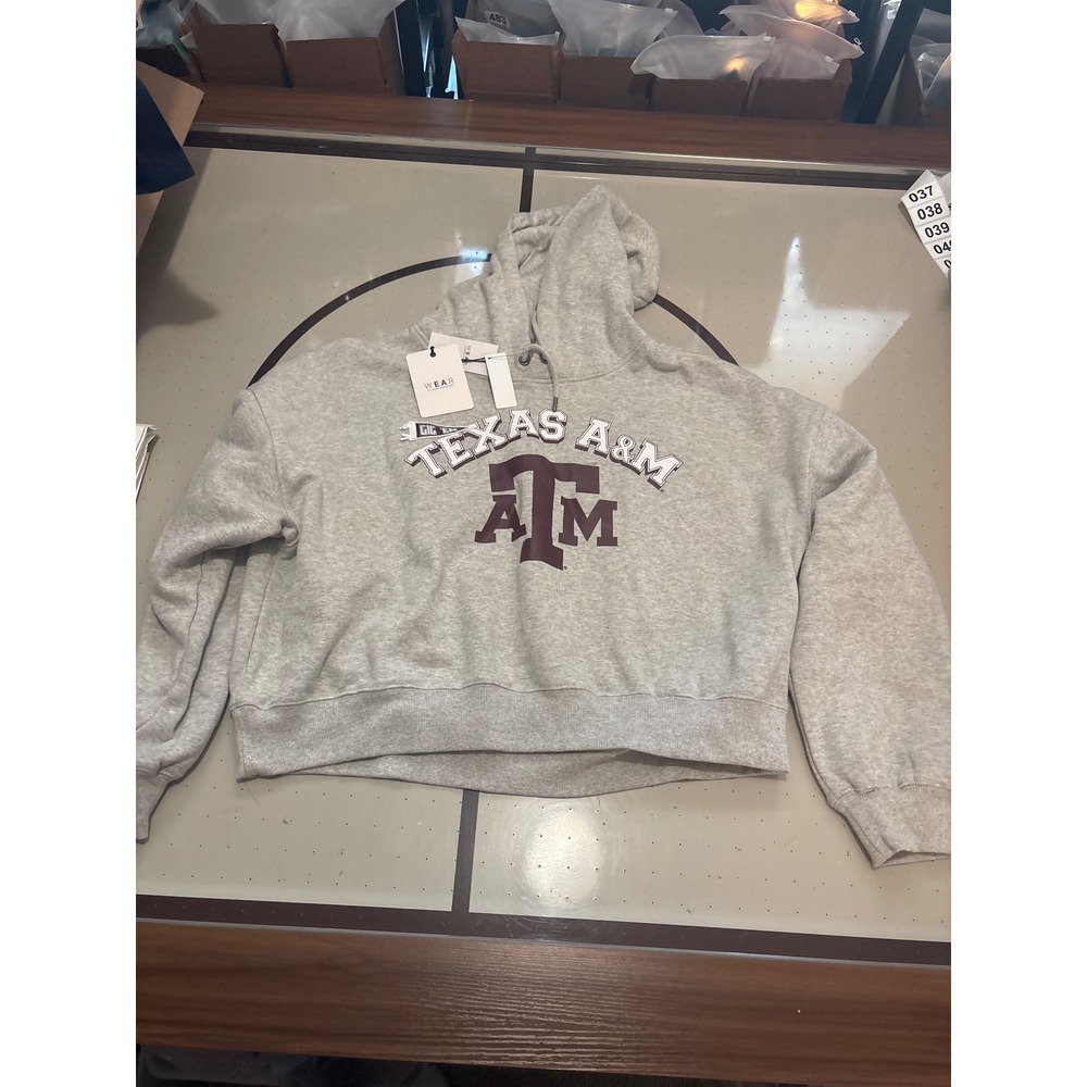 WEAR by Erin Andrews Texas A&M Aggies Cropped Hoodie Gray XXL EAF52HD112G